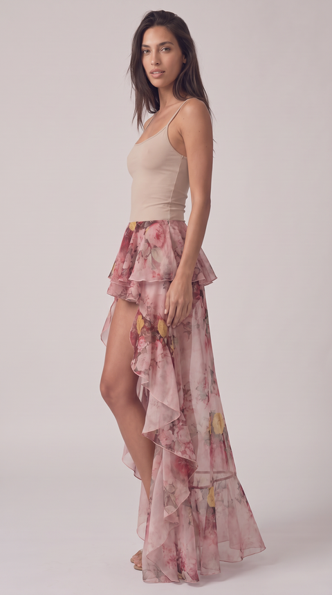 Floral Ruffle Maxi Skirt