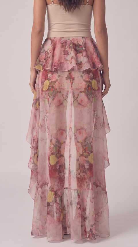 Floral Ruffle Maxi Skirt