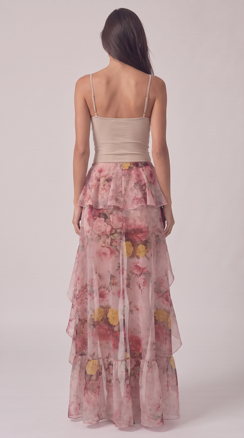 Floral Ruffle Maxi Skirt