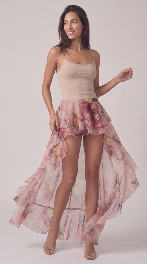 Floral Ruffle Maxi Skirt