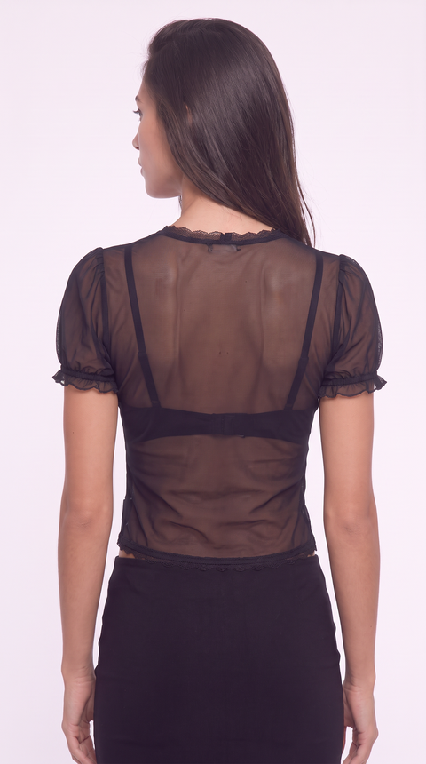 Sheer Lace Puff Top